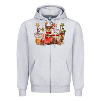Heather Grey christmas reindeer coffee Zipper Hoodie - CowGirlArtShop