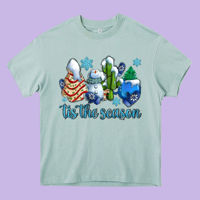 Tis The Season Christmas Tree  Cake Winter And Snowman Heavy Core Tee Designed By Adodesignshop