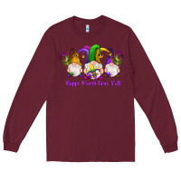 Burgundy happy mardi gras y'all gnomes Long Sleeve Tee - RanaPortraitStore