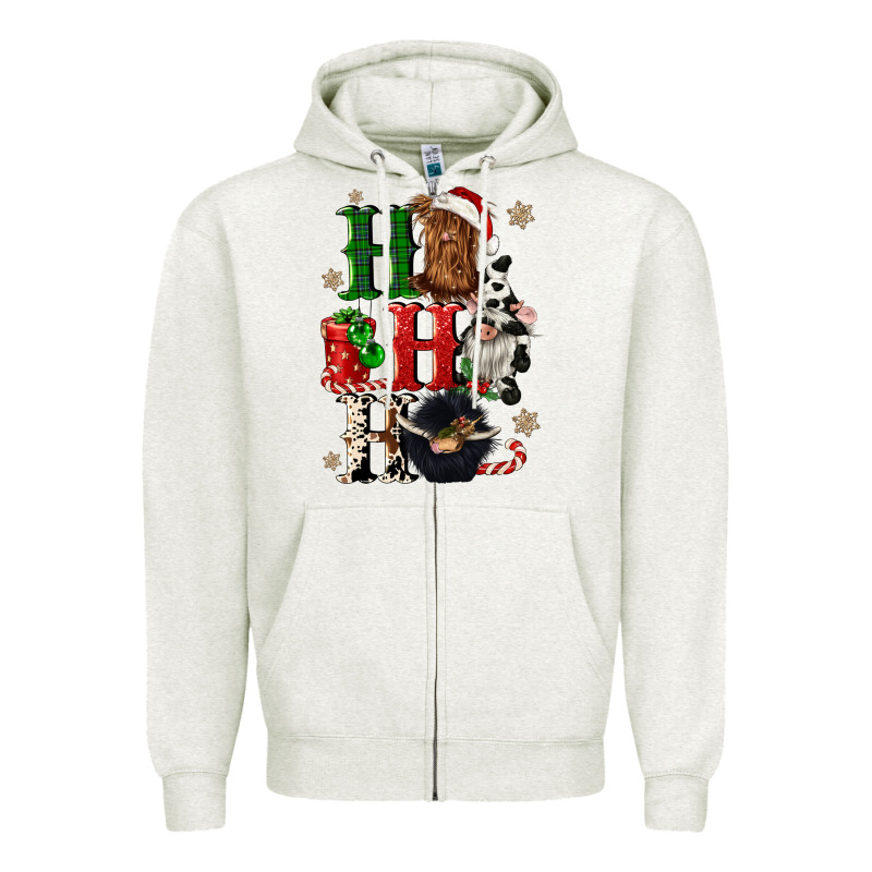 Ho Ho Ho Heifer Cow Gnomies Zipper Hoodie by CowGirlArtShop | Teevron