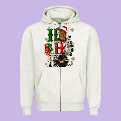Ho Ho Ho Heifer Cow Gnomies Zipper Hoodie Designed By Cowgirlartshop