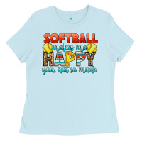 Baby Blue Softball Makes Me Happy You, Not So Much Ladies Tee - LillyAllenDesigns