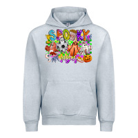 Heather Grey Spooky Vibes Ghost Urban Hoodie - CowhideDigitalArt