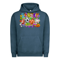 Pigment Midnight Navy Spooky Vibes Ghost Urban Hoodie - CowhideDigitalArt