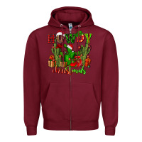 Burgundy howdy christmas with cactusses Zipper Hoodie - CowGirlArtShop