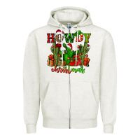 Oatmeal Heather howdy christmas with cactusses Zipper Hoodie - CowGirlArtShop