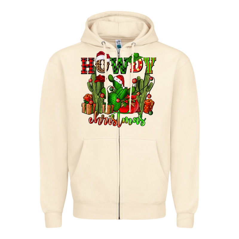Howdy Christmas With Cactusses Zipper Hoodie by CowGirlArtShop | Teevron