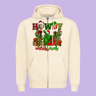 Howdy Christmas With Cactusses Zipper Hoodie Designed By Cowgirlartshop