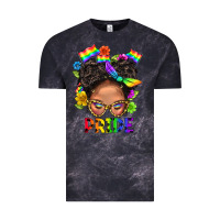 Cloud Black LGBTQ+ Messy Bun Mom Pride With Flower Vintage Tee - BundleAndBundleShop