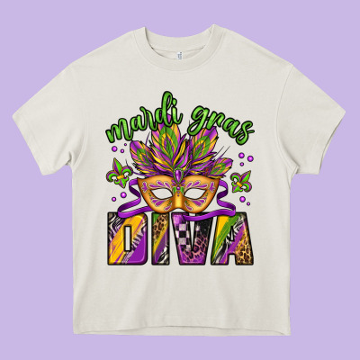 Mardi Gras Diva Heavy Core Tee Designed By Jasminsmagicworld