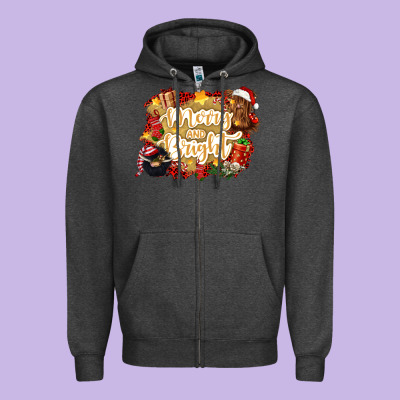 Merry And Bright Zipper Hoodie Designed By Cowgirlartshop