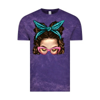 Cloud Purple Messy Bun Mom With Leopard Bandana Vintage Tee - BundleAndBundleShop