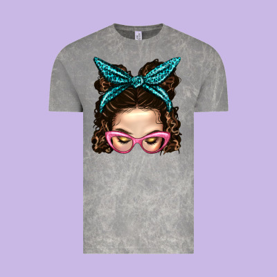 Messy Bun Mom With Leopard Bandana Vintage Tee Designed By Bundleandbundleshop