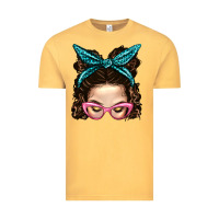 Vintage Mustard Messy Bun Mom With Leopard Bandana Vintage Tee - BundleAndBundleShop