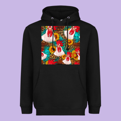 Western  Chicken With Sunflowers Seamless Pattern Heavyweight Hoodie Designed By Fadigitalartstudio