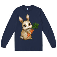 Navy eastrt bunny carrot Long Sleeve Tee - RanaPortraitStore