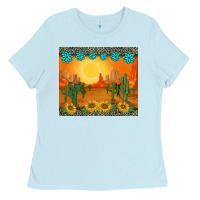 Baby Blue western sunset cactus sunflowers gemstones leopards Ladies Tee - BarkalooDesign