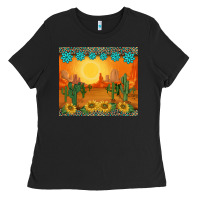 Black western sunset cactus sunflowers gemstones leopards Ladies Tee - BarkalooDesign