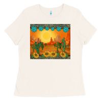 Bone western sunset cactus sunflowers gemstones leopards Ladies Tee - BarkalooDesign