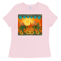 Bubblegum Pink western sunset cactus sunflowers gemstones leopards Ladies Tee - BarkalooDesign