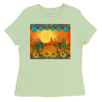 Matcha western sunset cactus sunflowers gemstones leopards Ladies Tee - BarkalooDesign