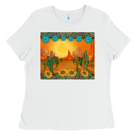 Western Sunset Cactus Sunflowers Gemstones Leopards Ladies Tee | Teevron