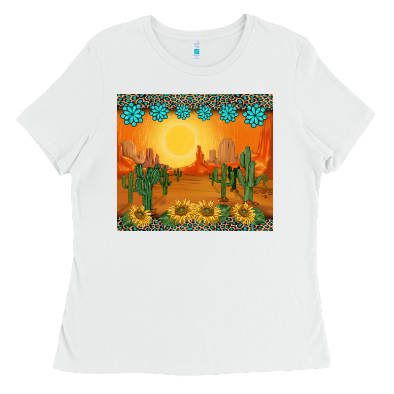 Western Sunset Cactus Sunflowers Gemstones Leopards Ladies Tee by BarkalooDesign | Teevron