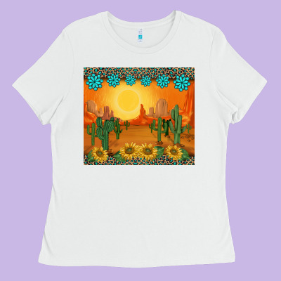 Western Sunset Cactus Sunflowers Gemstones Leopards Ladies Tee Designed By Barkaloodesign