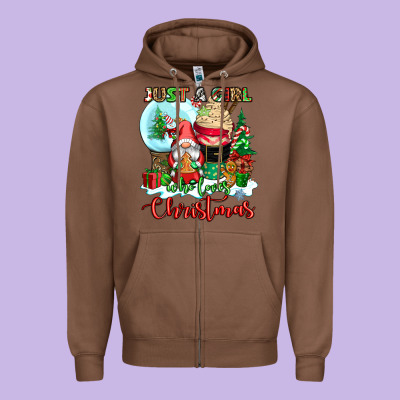 Just A Girl Who Loves Christmas Zipper Hoodie Designed By Cowgirlartshop