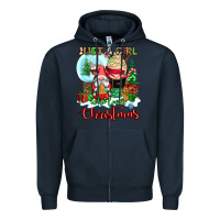 Navy just a girl who loves christmas Zipper Hoodie - CowGirlArtShop