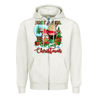 Oatmeal Heather just a girl who loves christmas Zipper Hoodie - CowGirlArtShop