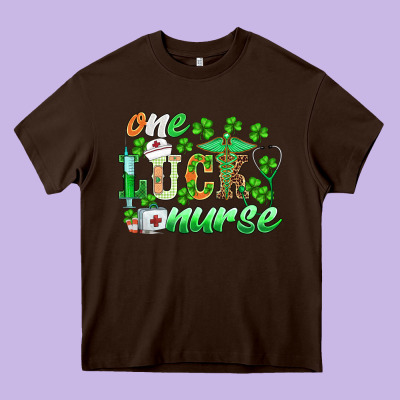 St.patricks One Lucky Nurse Heavy Core Tee Designed By Barkaloodesign