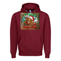 Burgundy merry christmas heifer cow Zipper Hoodie - CowGirlArtShop