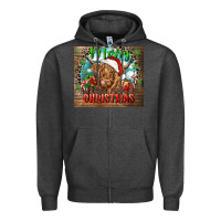 Charcoal Heather merry christmas heifer cow Zipper Hoodie - CowGirlArtShop