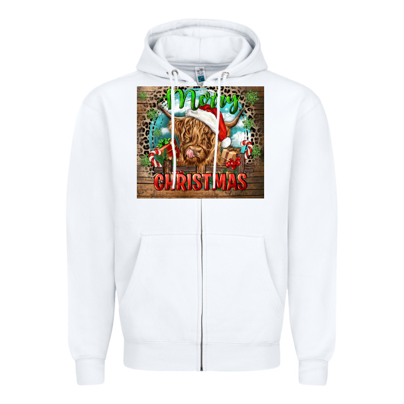 Merry Christmas Heifer Cow Zipper Hoodie by CowGirlArtShop | Teevron