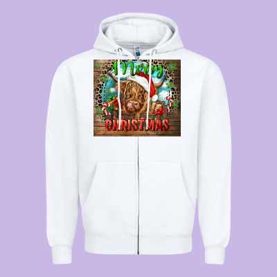 Merry Christmas Heifer Cow Zipper Hoodie Designed By Cowgirlartshop