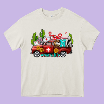 Cna Nurse Truck With Cactus And Sunflowers Heavy Core Tee Designed By Adodesignshop
