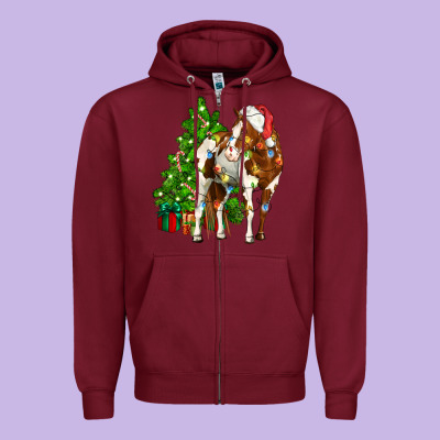 American Paint Horse Christmas Tree Zipper Hoodie Designed By Cowgirlartshop