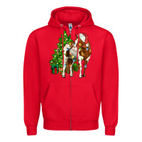 Red american paint horse christmas tree Zipper Hoodie - CowGirlArtShop
