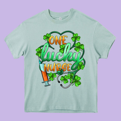 St.patricks One Lucky Nurse Heavy Core Tee Designed By Barkaloodesign