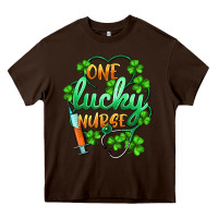 Chocolate Brown st.patricks one lucky nurse Heavy Core Tee - BarkalooDesign