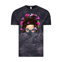 Cloud Black Messy Bun Mom With Butterfly Vintage Tee - BundleAndBundleShop