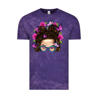 Cloud Purple Messy Bun Mom With Butterfly Vintage Tee - BundleAndBundleShop