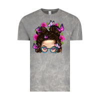 Cloud Rock Messy Bun Mom With Butterfly Vintage Tee - BundleAndBundleShop