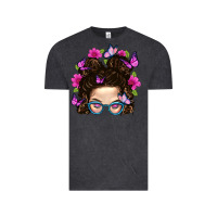 Vintage Black Messy Bun Mom With Butterfly Vintage Tee - BundleAndBundleShop