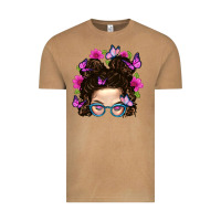 Vintage Camel Messy Bun Mom With Butterfly Vintage Tee - BundleAndBundleShop