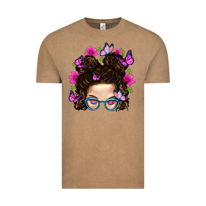 Messy Bun Mom With Butterfly Vintage Tee by BundleAndBundleShop | Teevron
