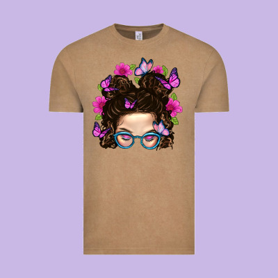 Messy Bun Mom With Butterfly Vintage Tee Designed By Bundleandbundleshop