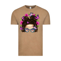 Vintage Coffee Messy Bun Mom With Butterfly Vintage Tee - BundleAndBundleShop