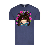 Vintage Denim Messy Bun Mom With Butterfly Vintage Tee - BundleAndBundleShop